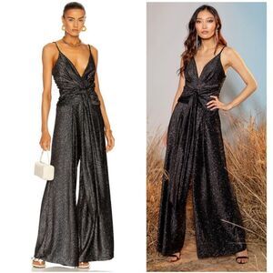 PatBO Strass Velvet Tie Front Glitter Wide Leg Jumpsuit